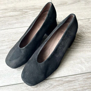 Wonders Black Suede Block Chunky Heel Pumps Made in Spain